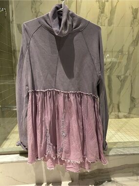 Free People lavender Layered Turtleneck Peplum ballerina sweatshirt